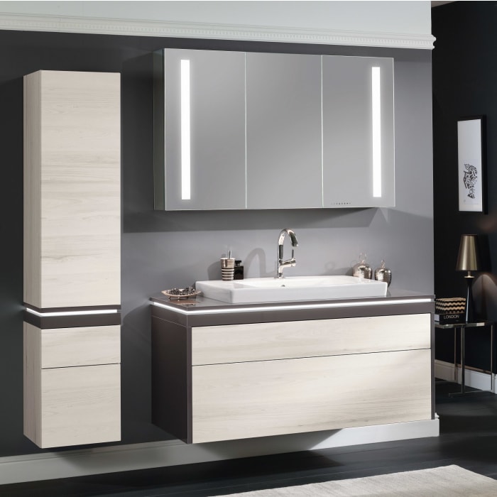 Sanipa Reflection Aluminium-Spiegelschrank ALEX 120 mit LED-Beleuchtung, Mitteltür Links, mit Lichtsteuerung