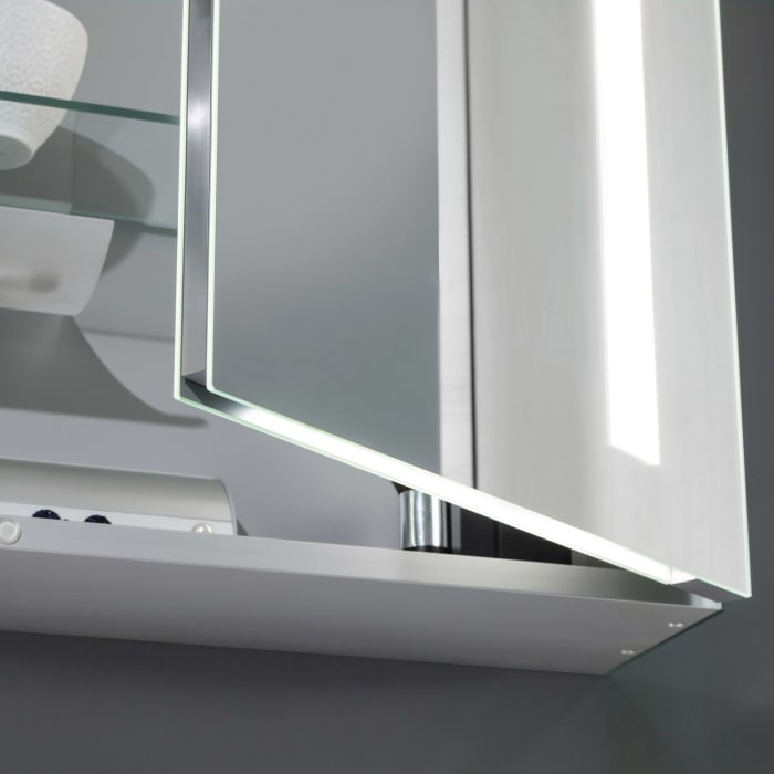 Sanipa Reflection Aluminium-Spiegelschrank ALEX 120 mit LED-Beleuchtung, Mitteltür Links, mit Lichtsteuerung