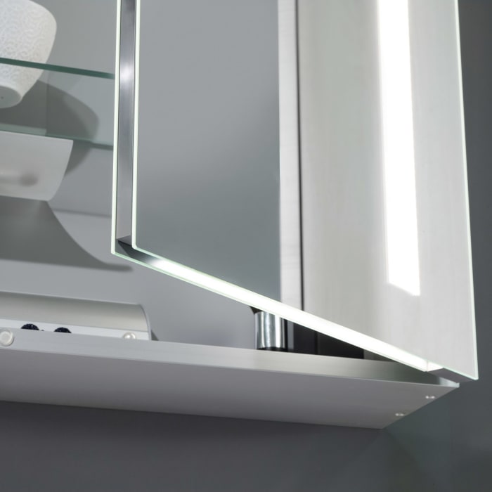 Sanipa Reflection Aluminium-Spiegelschrank ALEX 120 mit LED-Beleuchtung, Mitteltür Links, mit Lichtsteuerung