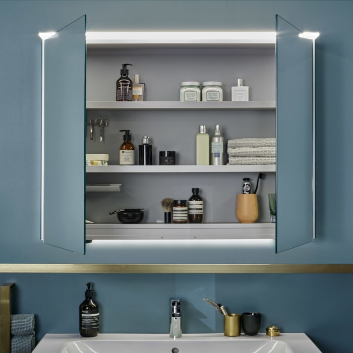 Sanipa Reflection Aluminium-Spiegelschrank ANNY 100 mit LED-Lichtsegel, mit Lichtsteuerung