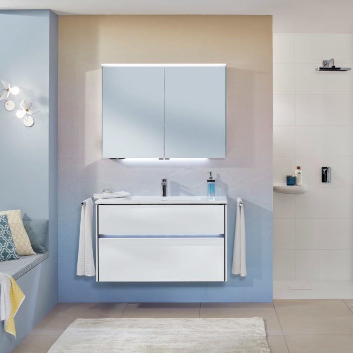 Sanipa Reflection Aluminium-Spiegelschrank ANNY 100 mit LED-Lichtsegel, mit Lichtsteuerung