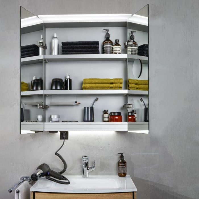 Sanipa Reflection Aluminium-Spiegelschrank ANNY 60 mit LED-Lichtsegel, mit Lichtsteuerung