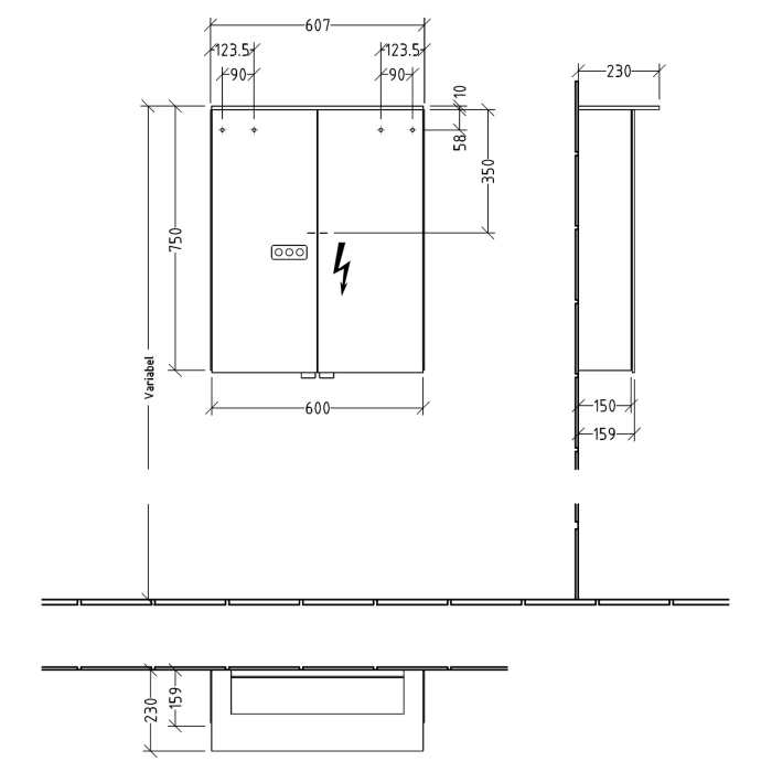 Sanipa Reflection Aluminium-Spiegelschrank ANNY 60 mit LED-Lichtsegel, mit Lichtsteuerung
