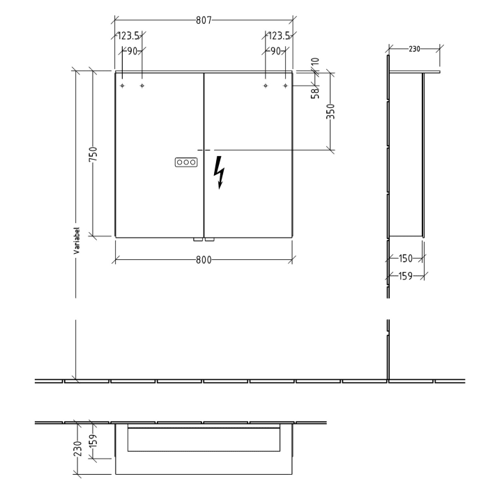 Sanipa Reflection Aluminium-Spiegelschrank ANNY 80 mit LED-Lichtsegel