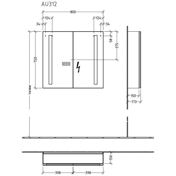 Sanipa Reflection Aluminium-Spiegelschrank ALEX 80 mit LED-Beleuchtung