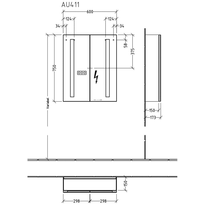 Sanipa Reflection Aluminium-Spiegelschrank ALEX 60 mit LED-Beleuchtung, mit Lichtsteuerung