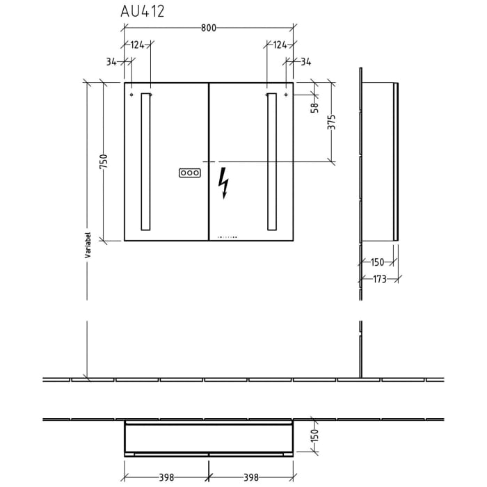 Sanipa Reflection Aluminium-Spiegelschrank ALEX 80 mit LED-Beleuchtung, mit Lichtsteuerung