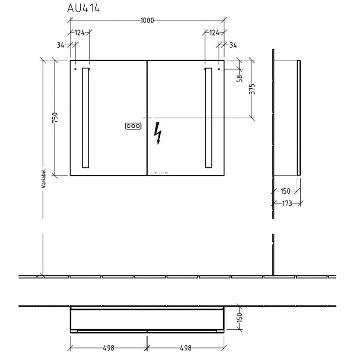 Sanipa Reflection Aluminium-Spiegelschrank ALEX 100 mit LED-Beleuchtung mit Lichtsteuerung