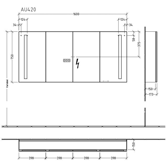 Sanipa Reflection Aluminium-Spiegelschrank ALEX 160 mit LED-Beleuchtung, mit Lichtsteuerung