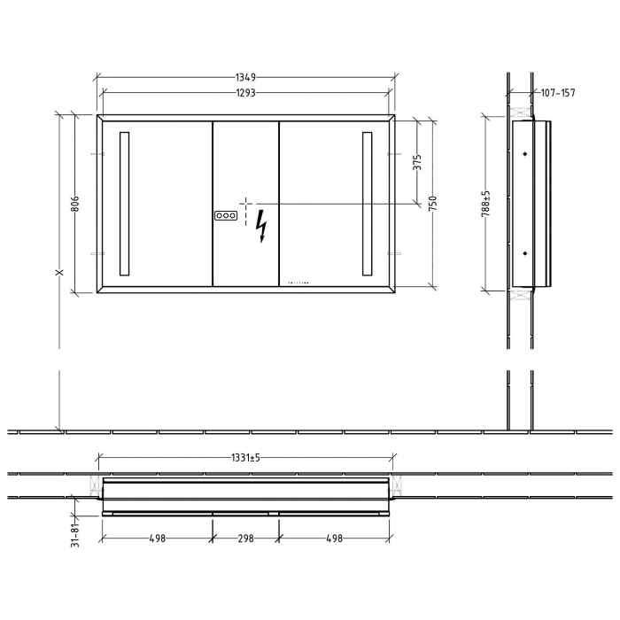 Sanipa Reflection Aluminium-Wandeinbau-Spiegelschrank WILMA 135 mit LED-Beleuchtung