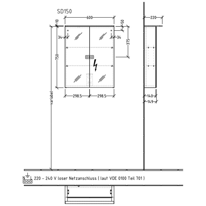 Sanipa Reflection Spiegelschrank MALTE 60 mit LED-Aufsatzleuchte