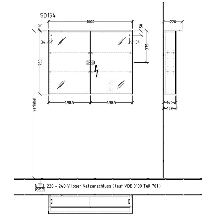 Sanipa Reflection Spiegelschrank MALTE 100 mit LED-Aufsatzleuchte