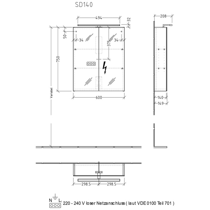 Sanipa Reflection Spiegelschrank MILLA 60 mit LED-Aufsatzleuchte