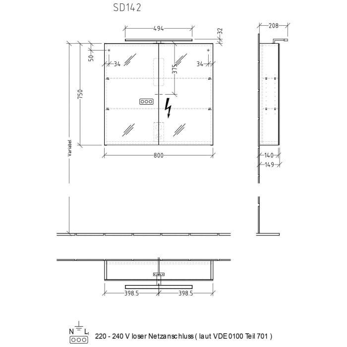 Sanipa Reflection Spiegelschrank MILLA 80 mit LED-Aufsatzleuchte