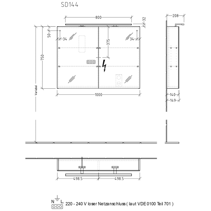 Sanipa Reflection Spiegelschrank MILLA 100 mit LED-Aufsatzleuchte