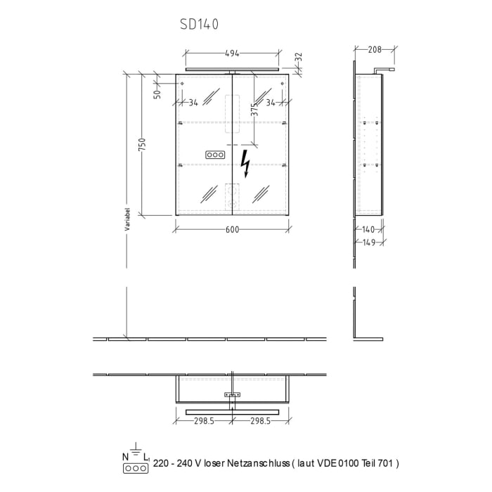 Sanipa Reflection Spiegelschrank MILLA 60 mit LED-Aufsatzleuchte