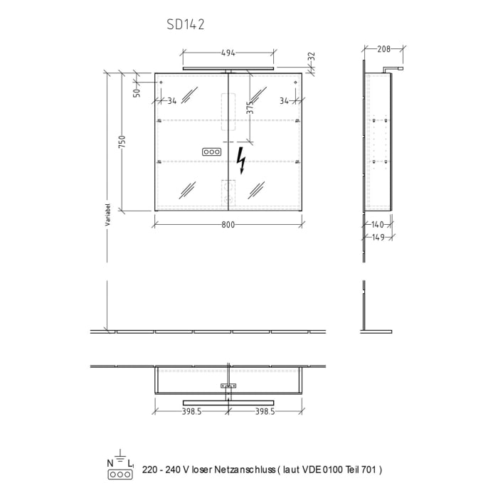 Sanipa Reflection Spiegelschrank MILLA 80 mit LED-Aufsatzleuchte