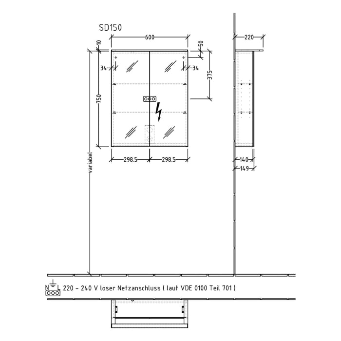 Sanipa Reflection Spiegelschrank MALTE 60 mit LED-Aufsatzleuchte