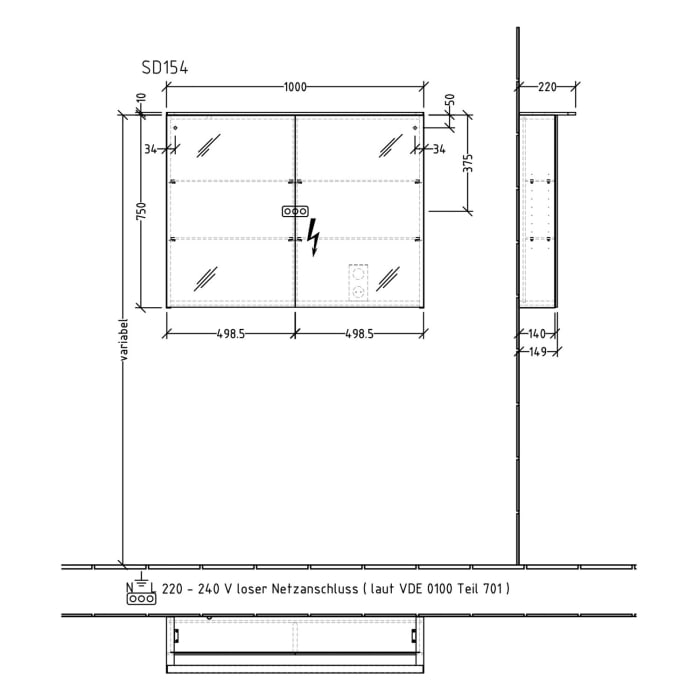 Sanipa Reflection Spiegelschrank MALTE 100 mit LED-Aufsatzleuchte