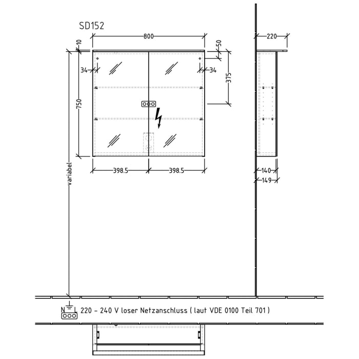 Sanipa Reflection Spiegelschrank MALTE 80 mit LED-Aufsatzleuchte