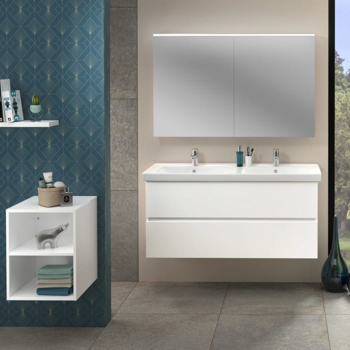 Sanipa Solo One Harmonia Waschtischkombination mit Keramikdoppelwaschtisch 126 cm, 2 Auszüge