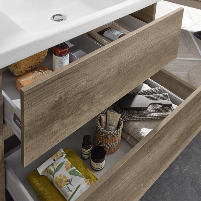 Sanipa Solo One Harmonia Waschtischkombination mit Keramikwaschtisch 80 cm, 2 Auszüge