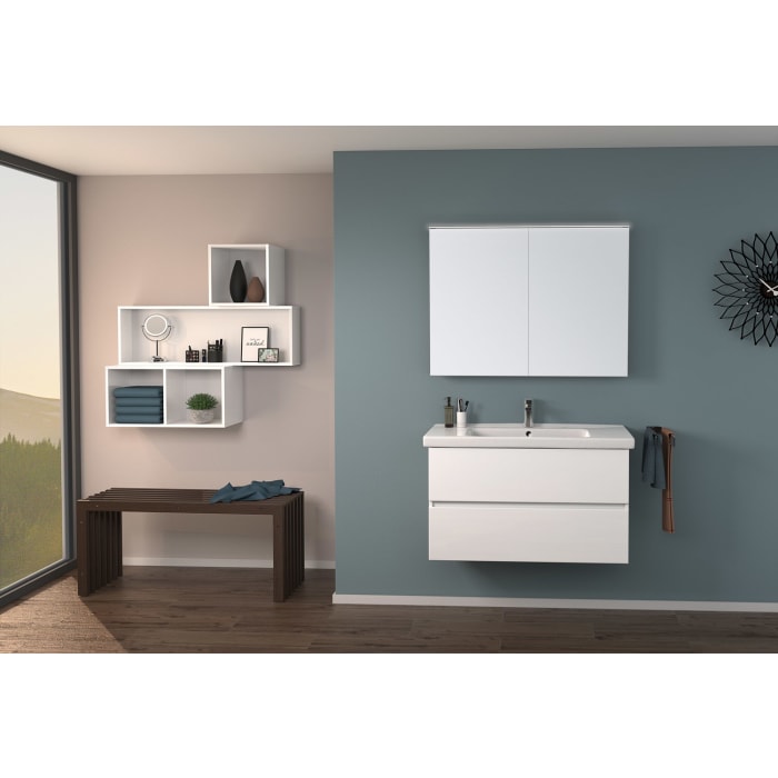 Sanipa Solo One Harmonia Waschtischkombination mit Keramikwaschtisch 100 cm, 2 Auszüge