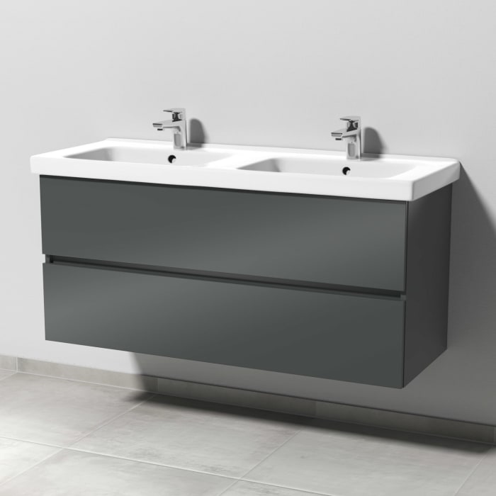Sanipa Solo One Harmonia Waschtischkombination mit Keramikdoppelwaschtisch 126 cm, 2 Auszüge