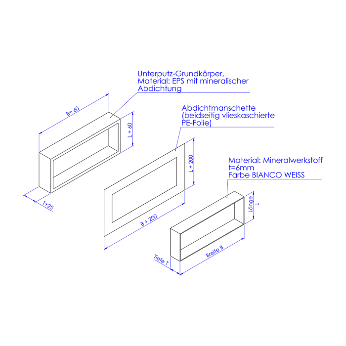 Schedel Nischeneinsatz 30 x 60 x 12 cm rahmenlos