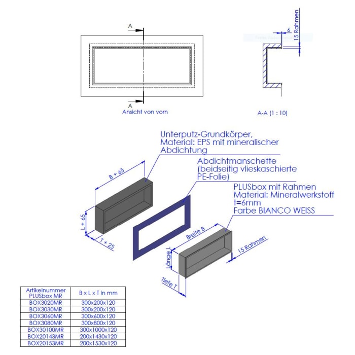 Schedel Nischeneinsatz 30 x 60 x 12 cm mit Rahmen 1,5 cm