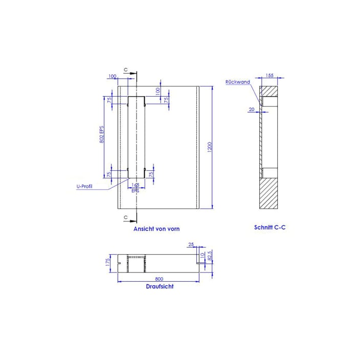 Schedel Schamwand 120 x 80 x 17,5 cm für emco asis WC Modul