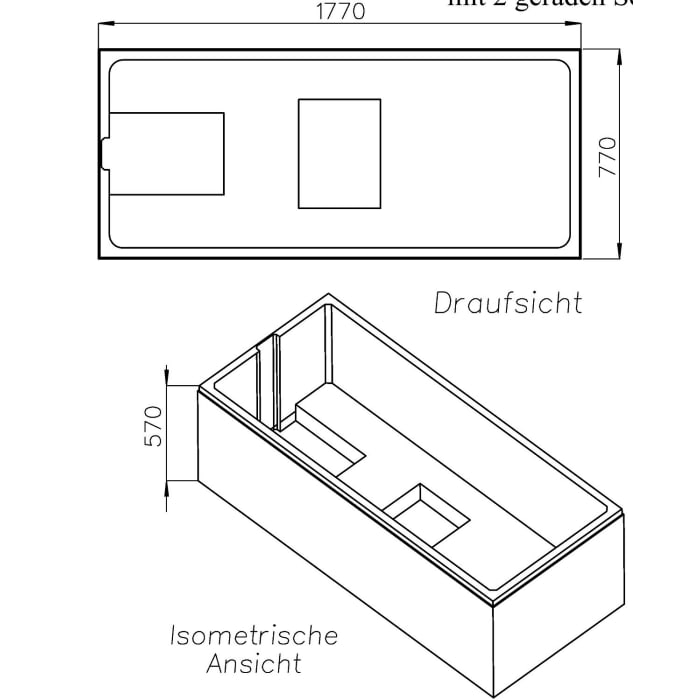 Schedel Standard-Wannenträger mit zwei geraden Seiten, Wannenmaß 180 x 80 cm