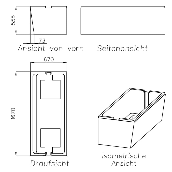 Schedel SuPERIO UNO Wannenträger mit 1 geraden und 1 schrägen Seite, Wannenmaß 170 x 70 cm