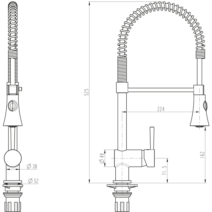 Schütte CORNWALL Einhebel Niederdruck Spültischarmatur mit Geschirrbrause, Höhe 52,5 cm