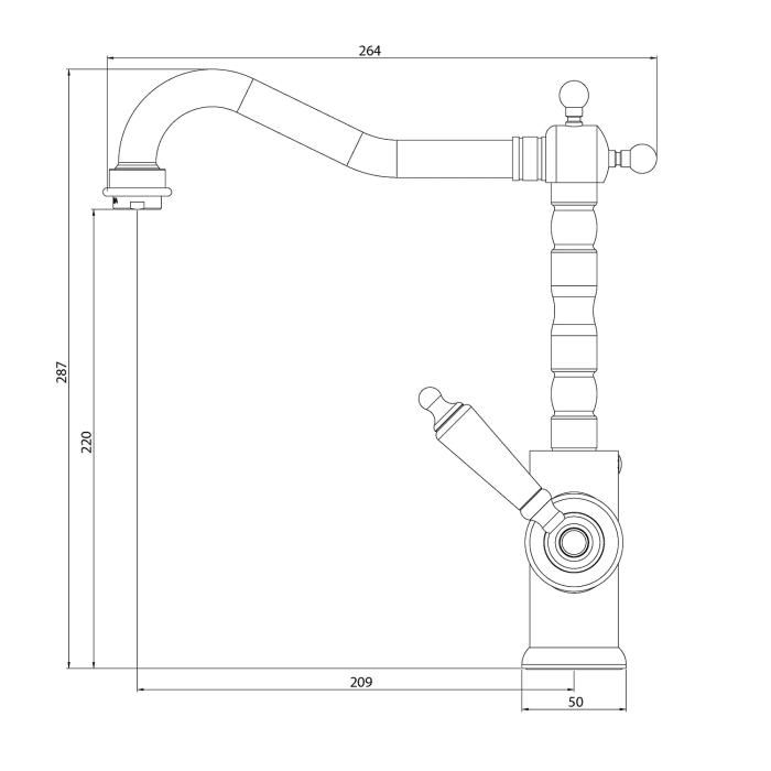 Schütte OLD STYLE Einhebel Spültischarmatur mit hohem Bogenauslauf, Höhe 28,7 cm