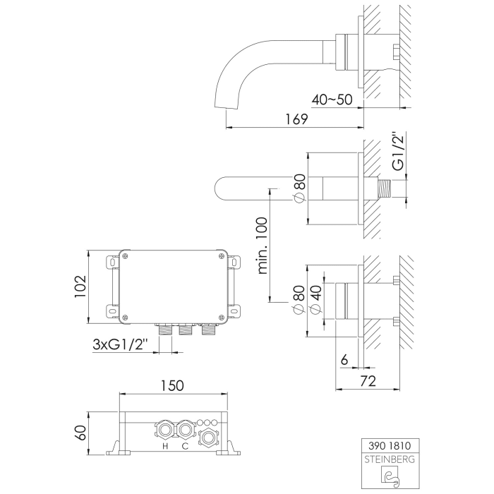 Steinberg iFlow vollelektronische Wand-Waschtisch- Armatur, Rosette rund
