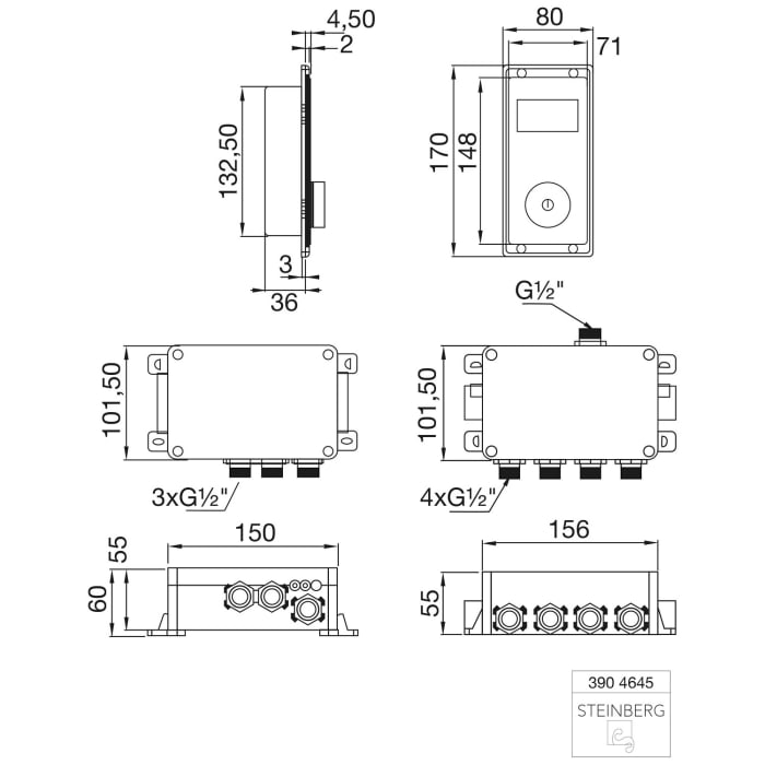 Steinberg iFlow- vollelektronische Armatur mit Digitalanzeige, für 4 Verbraucher