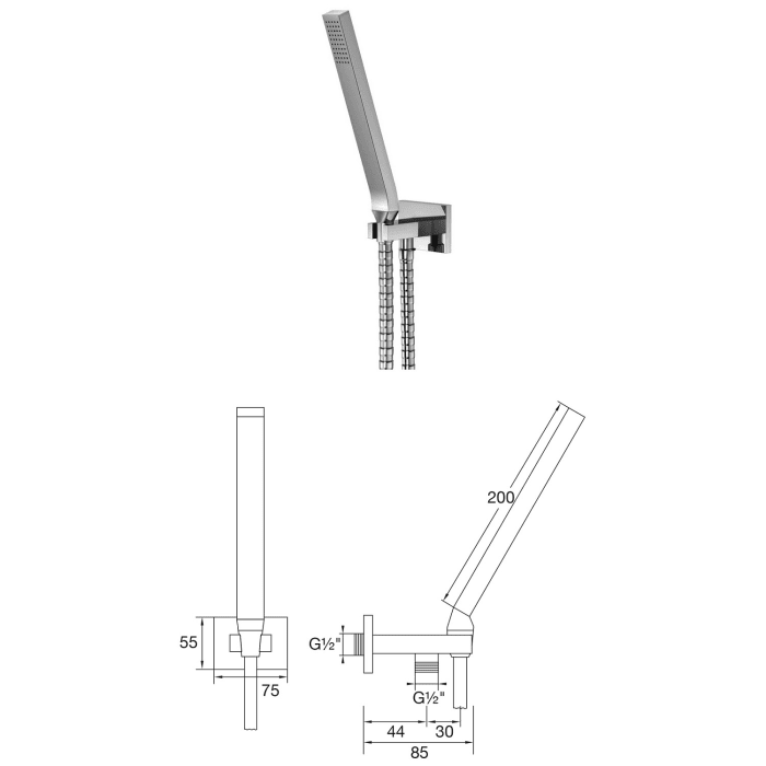 Steinberg Sensual Rain Pushtronic Set 3 eckig, Thermostat, 2 Verbraucher, mit Regenbrause 18 x 30 cm