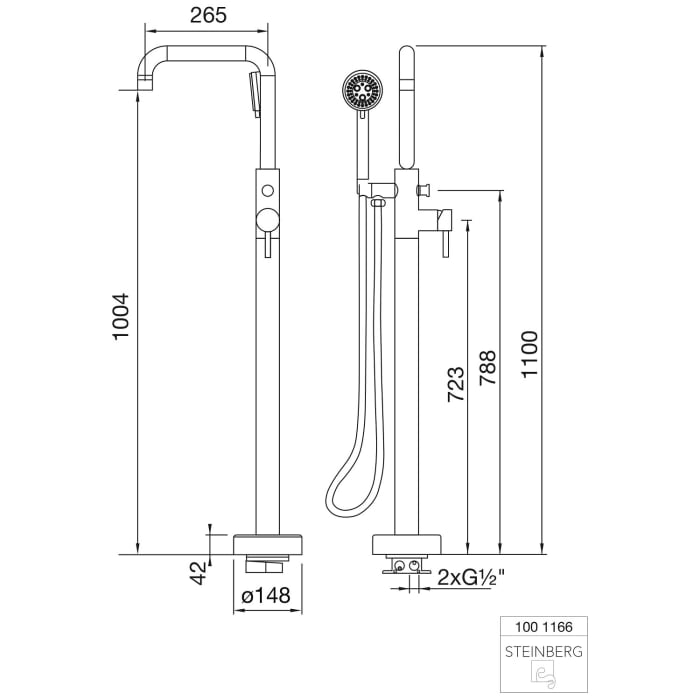 Steinberg Serie 100 freistehende Wannen-Brausearmatur