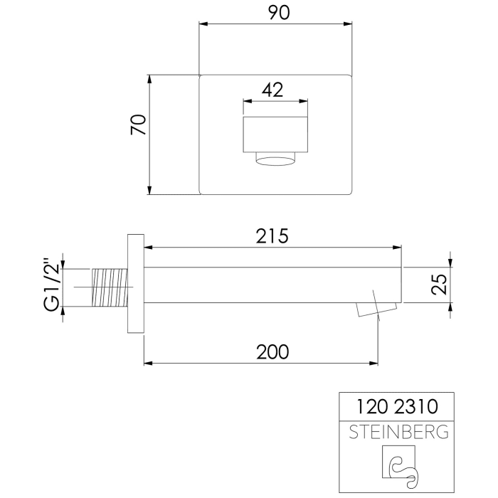 Steinberg Serie 120 Auslauf für Waschtisch oder Wanne 21 cm