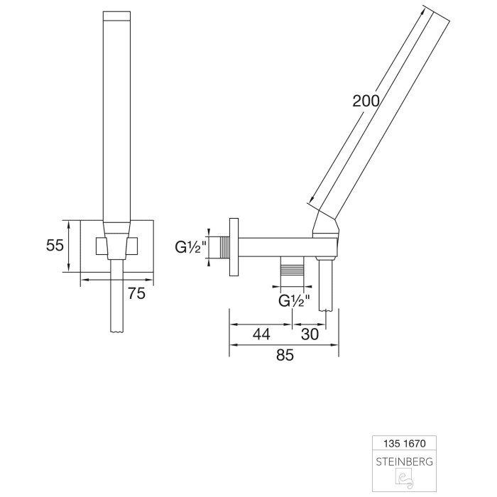 Steinberg Serie 135 Handbrausegarnitur mit integriertem Brauseanschlussbogen