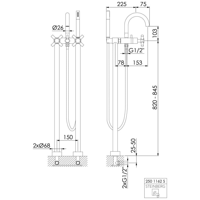 Steinberg Serie 250 Freistehende Wannenarmatur