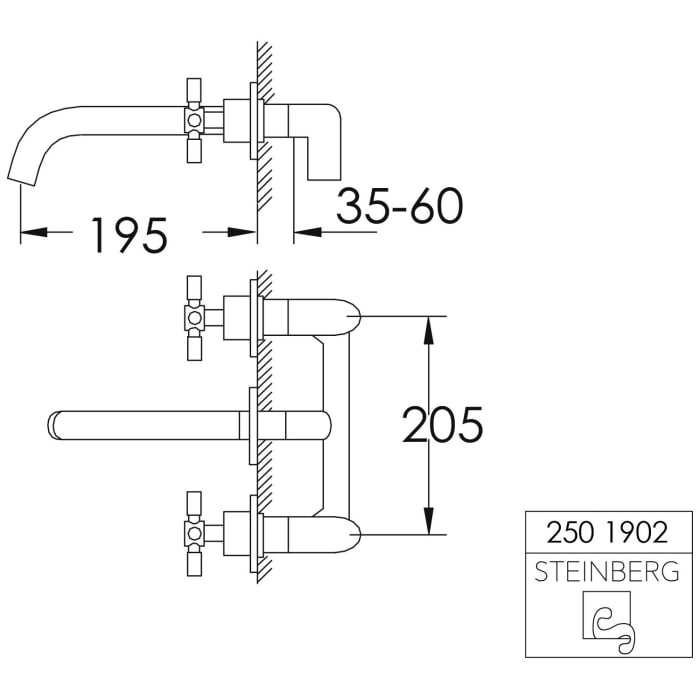 Steinberg Serie 250 3-Loch Waschtischarmatur zur Wandmontage