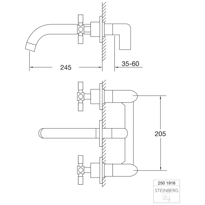 Steinberg Serie 250 3-Loch Waschtischarmatur zur Wandmontage