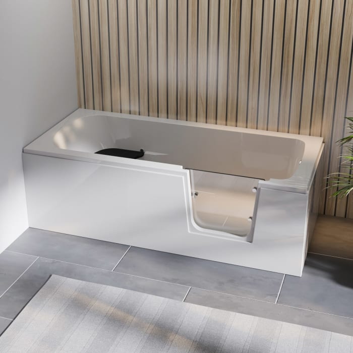 Steinkamp easy entry Badewanne 160 x 75 cm mit Glastür rechts, Trio Ablauf und Acrylverkleidung