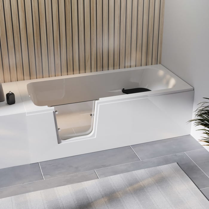 Steinkamp easy entry Badewanne 170 x 75 cm mit Glastür links, Trio Ablauf und Acrylverkleidung