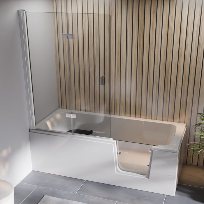 Steinkamp easy entry Badewanne 160 x 75 cm mit Glastür rechts, Trio Ablauf und Acrylverkleidung
