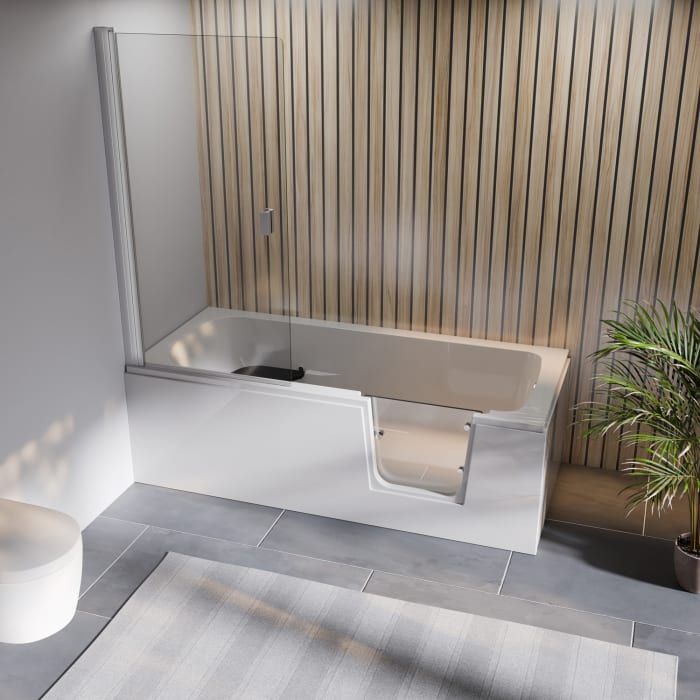 Steinkamp easy entry Badewanne 160 x 75 cm mit Glastür rechts, Trio Ablauf und Acrylverkleidung