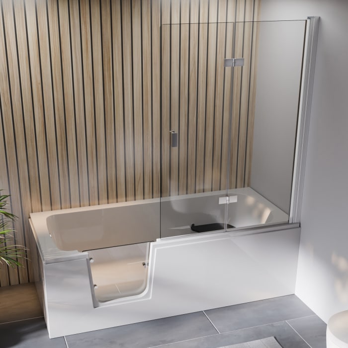 Steinkamp easy entry Badewanne 170 x 75 cm mit Glastür links, Trio Ablauf und Acrylverkleidung