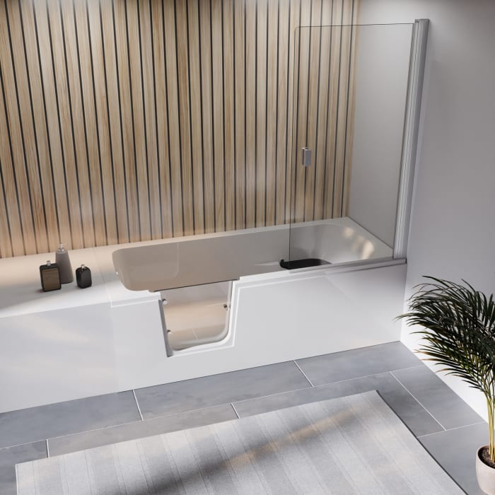 Steinkamp easy entry Badewanne 180 x 80 cm mit Glastür links, Trio Ablauf und Acrylverkleidung für Nische